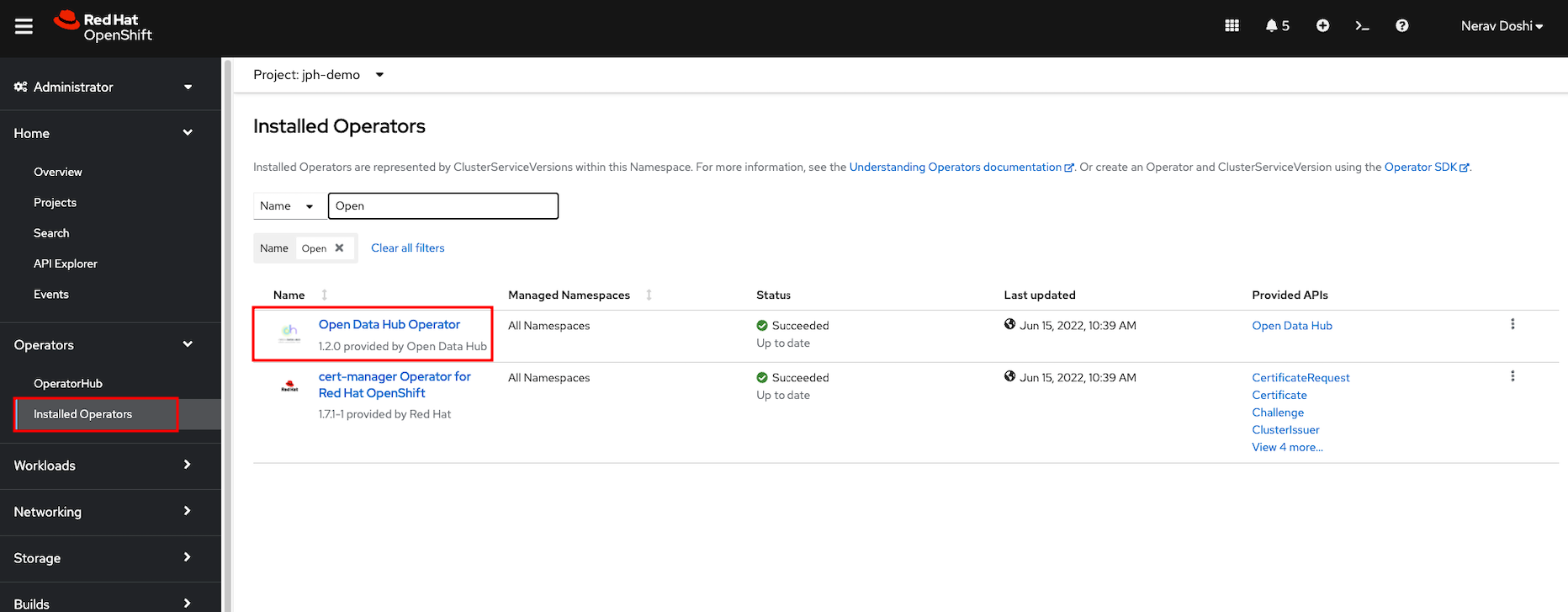 UI Install Open Data Hub